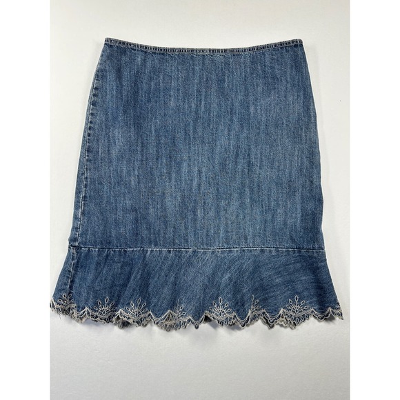 Access Liz Claiborne Womens Blue Denim A Line Skirt Size 6 Embroidered Hem - Picture 2 of 9